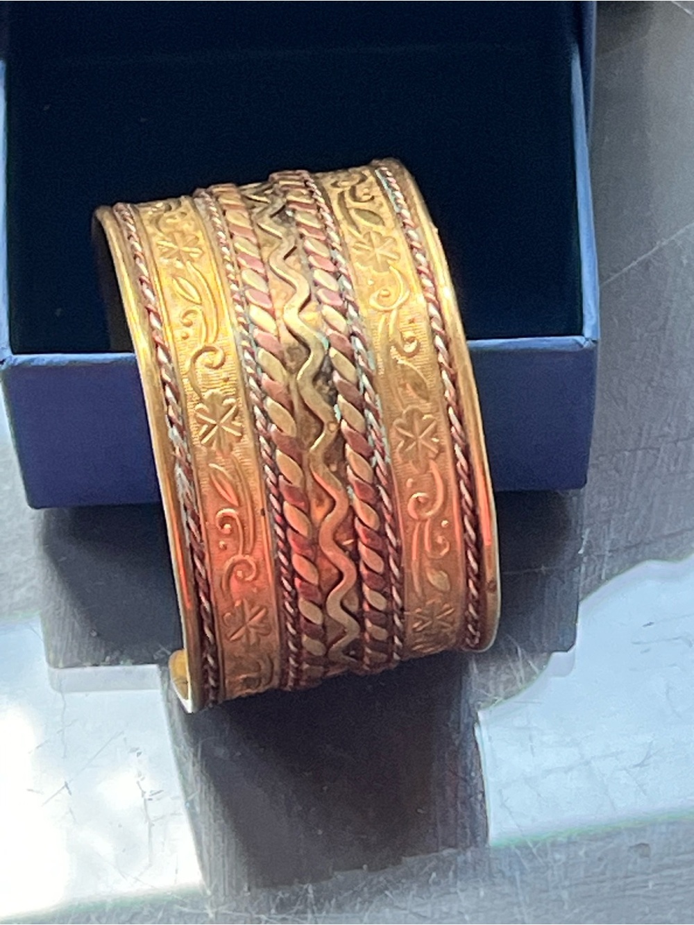 Wide Etched Gold-Tone Cuff Bracelet